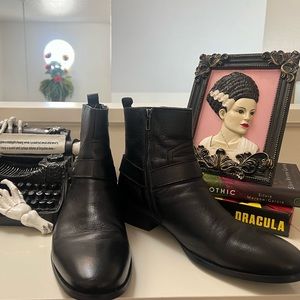 Black Leather Harness Boots